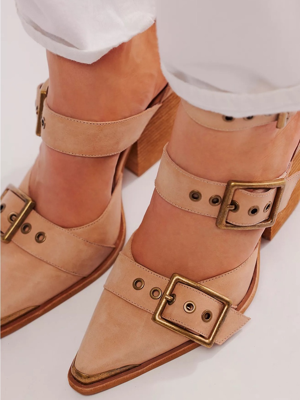 Hendrix Heels by Jeffrey Campbell for Free People Beige Buckle Block Sandals
